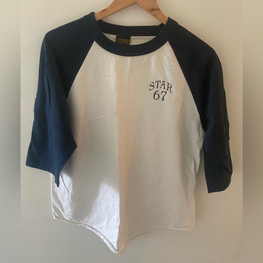 OVO Baseball Tee. Medium. Off-white/Dark Blue Sleeves. Unisex. Lightly Worn.